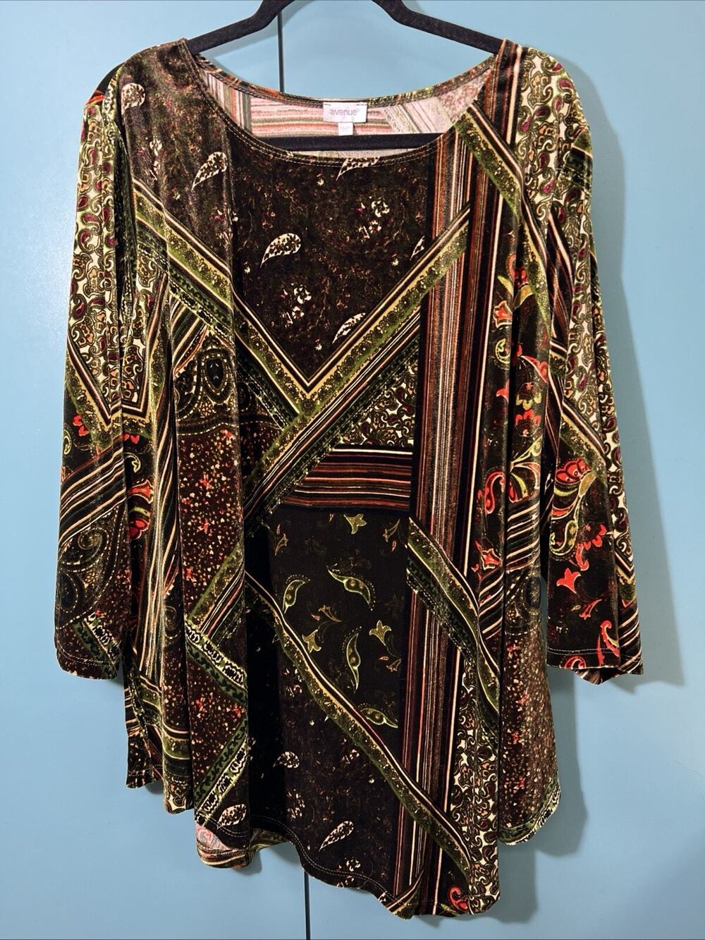 Avenue Brown Red Velvet Top Plus Holiday Party 30 32 festival luxury 5X BOHO